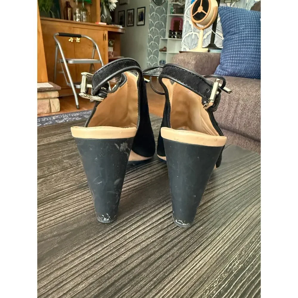 Tod's Black Suede Lace-up, Peep-Toe Slingback Sandals Sz. 38.5